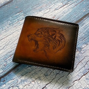 Portefeuille en cuir véritable tatouage tribal loup, portefeuille en cuir à trois volets de qualité supérieure, cadeau animal sauvage fait main, nouvelle idée cadeau de Noël unisexe portefeuille