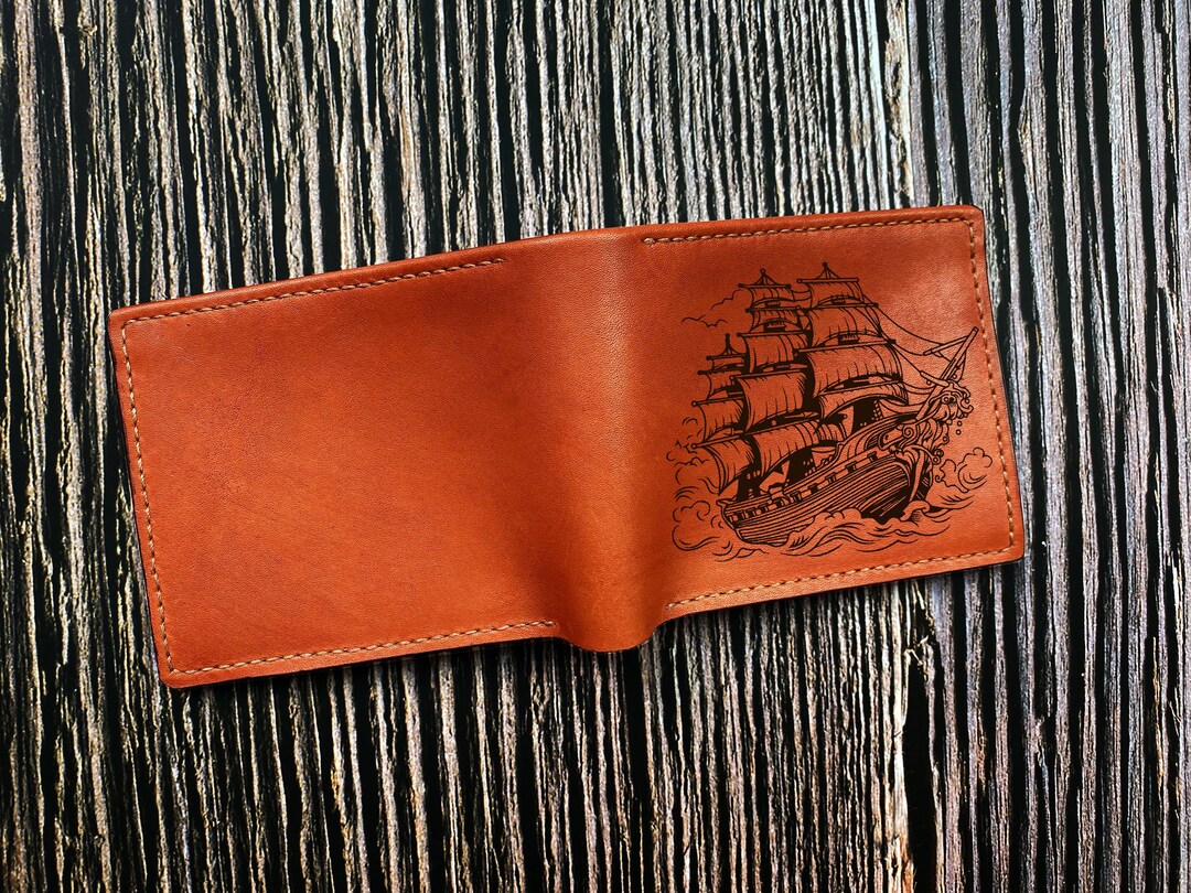 Boat Sticker Wallet Sailing Boat Art Leather Wallet: Handmade Trifold Bifold Bon Voyage ...