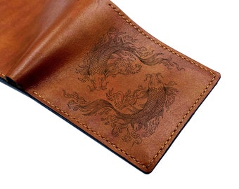 Handmade Leather Wallet: Pisces Horoscope, Japanese Koi Fish Design