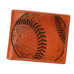 Cartera de cuero premium de béisbol, cartera de cuero única con temática deportiva, cartera vintage de cuero genuino, regalo de cartera personalizado para el Día del Padre