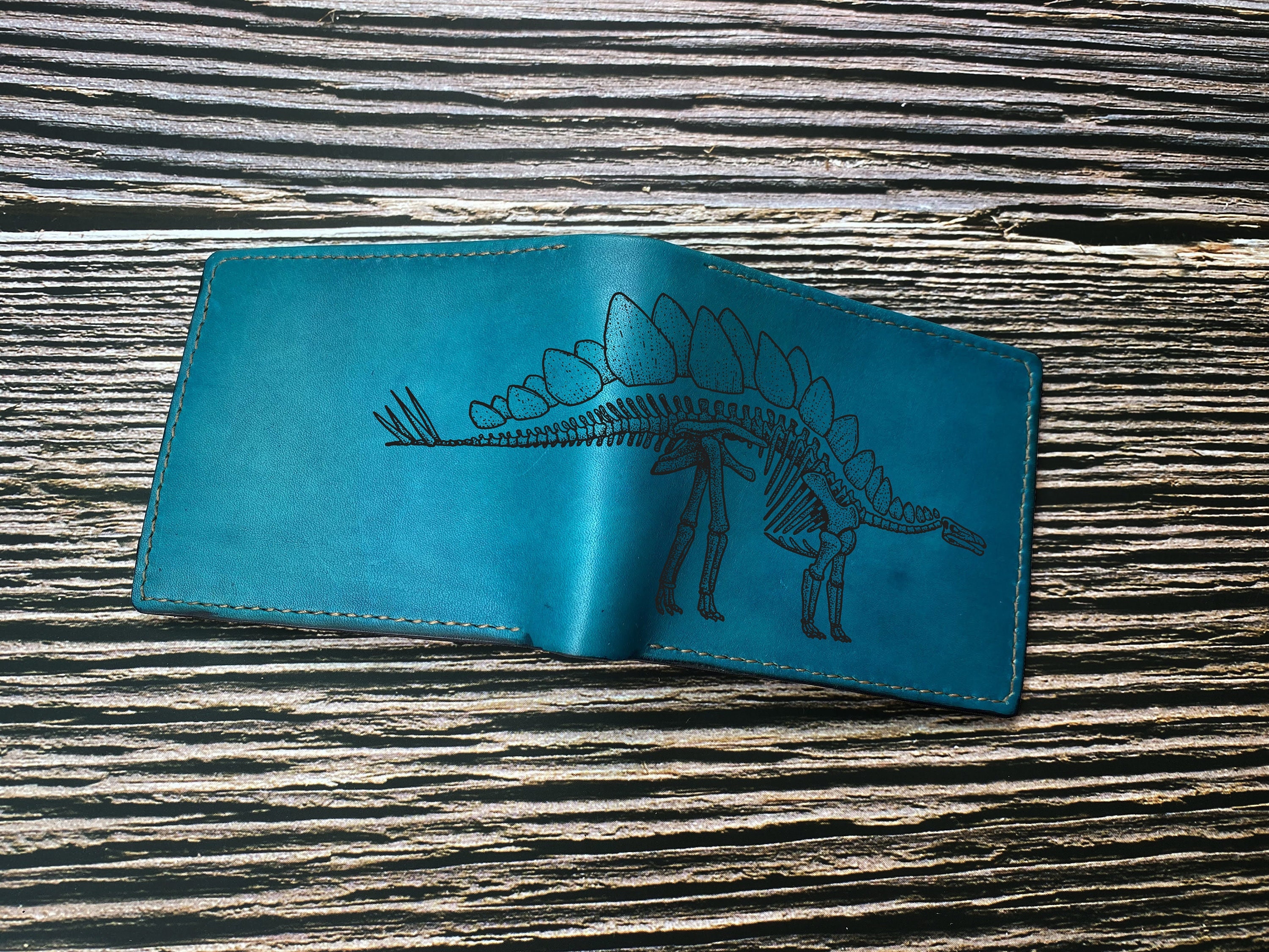 Handmade Leather Stegosaurus Skeleton Wallet: Dinosaur Fossil Art