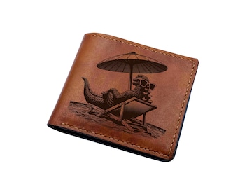 Kaiju Leather Trifold Wallet: Funny Monster Beach Design