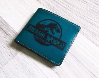 Cartera de cuero de Jurassic Park: regalo de dinosaurio de piel de vaca hecho a mano