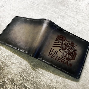 American Soldier Leather Wallet: US Army Style, Handmade Cowhide, US Veteran, Trifold Bifold