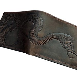 Cartera de cuero genuino encerado con estampado de serpiente, hecha a mano de primera calidad, de gamuza que nunca se decolora, exclusiva para el Día del Padre.
