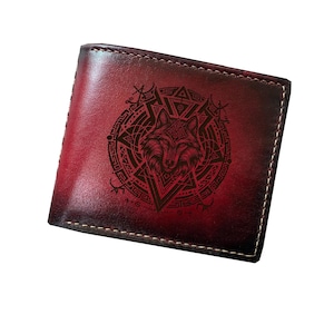 Portefeuille en cuir premium loup celtique, portefeuille en cuir premium cercle de vie celtique, portefeuille pour homme de chasse fait main, portefeuille pour homme de Noël personnalisé