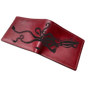 Portefeuille en cuir personnalisé monstre calmar viking, portefeuille fait main en cuir véritable, cadeau portefeuille d'anniversaire premium pour lui, nouveau portefeuille de Noël