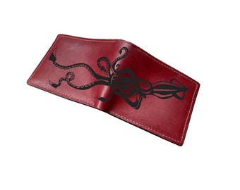 Kraken Leather Wallet, Viking Squid Design, Handmade Cowhide