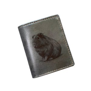 Bonita cartera unisex de piel auténtica con forma de hámster, cartera única hecha a mano con dibujo de mascota hámster, regalo personalizado, cartera para hámster para el Día del Padre.