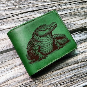 Cartera de piel auténtica con diseño de cocodrilo gordo y divertido/Regalo personalizado de cartera artesanal para él/Cartera de piel única para el Día del Padre, Cartera premium para hombre