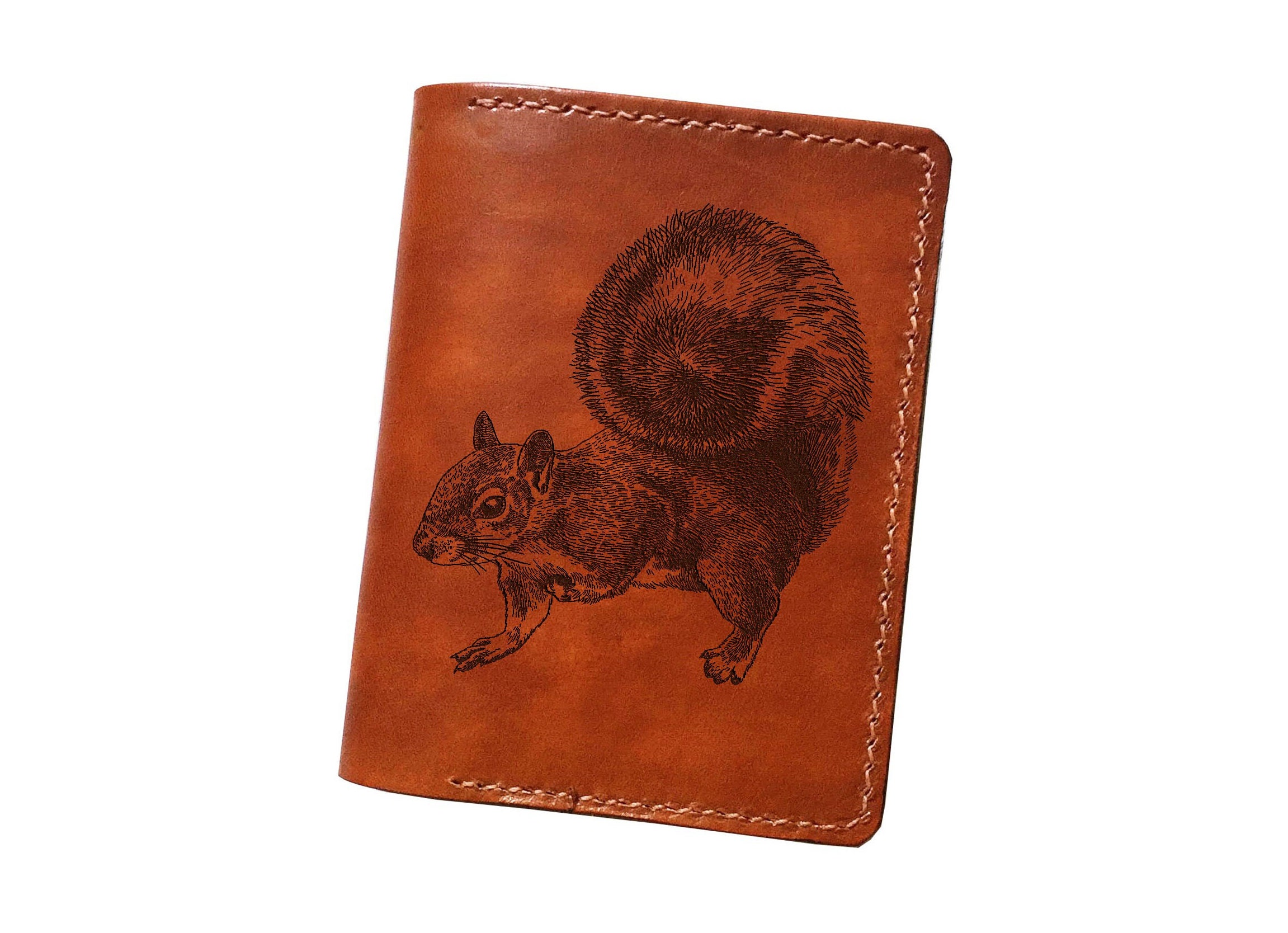 Minimalist Squirrel Genuine Leather wallet, premium cowhide leather wallet, Handmade nature unique gift, Christmas personalized wallet gift