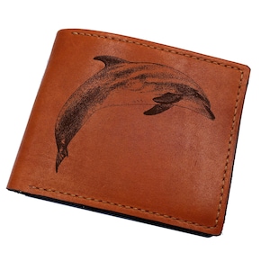 Cartera de cuero genuino con diseño de delfín volador de fantasía/cartera premium hecha a mano con forma de pez para él/regalo para novio/regalo de cumpleaños/regalo de Navidad para hombre