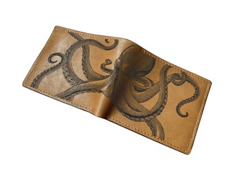 Kraken Tentacles Leather Wallet: Personalized Handmade Men's Wallet