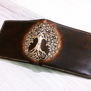 Portefeuille en cuir fait main arbre de vie celtique/portefeuille pour homme en cuir de vachette véritable de qualité supérieure/portefeuille d'arbre de vie personnalisé/nouveau cadeau portefeuille de Noël pour lui