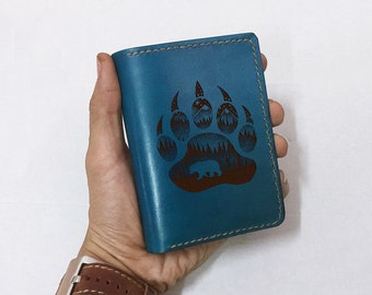 Landscape Bear Paw Leather Wallet: Handmade Wildlife Gift