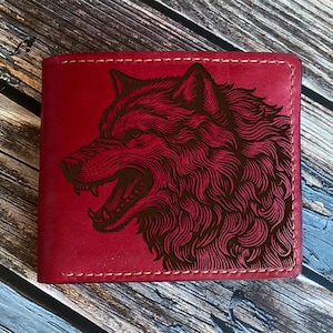 Cartera de cuero genuino con forma de cabeza de lobo, billetera de cuero de primera calidad con tres pliegues, regalo de animal salvaje hecho a mano, billetera única para el Día del Padre, billetera plegable para hombres