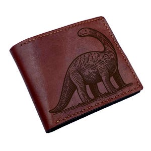 Cartera de cuero premium para hombre con diseño de dinosaurio Brachiosaurus, billetera única del período Triásico Jurásico, idea de regalo de billetera de cuero para el Día del Padre