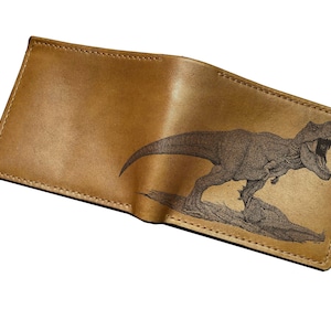 Portefeuille en cuir premium T-rex, cadeau portefeuille en cuir fait main art tyrannosaure, cadeau portefeuille de Noël pour lui, portefeuille en cuir premium dinosaure