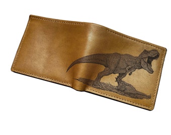 Handgemaakte leren T-Rex-portemonnee, dinosauruskunstcadeau