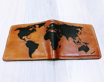 World map vintage genuine leather handmade personalized Passport wallet cover holder Travel accessories Unik4art