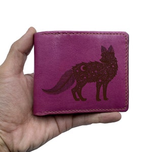 Cartera de piel auténtica Starry Night Fox, cartera de piel de zorro de primera calidad, idea de regalo única de caza hecha a mano, nueva cartera personalizada de Navidad para él