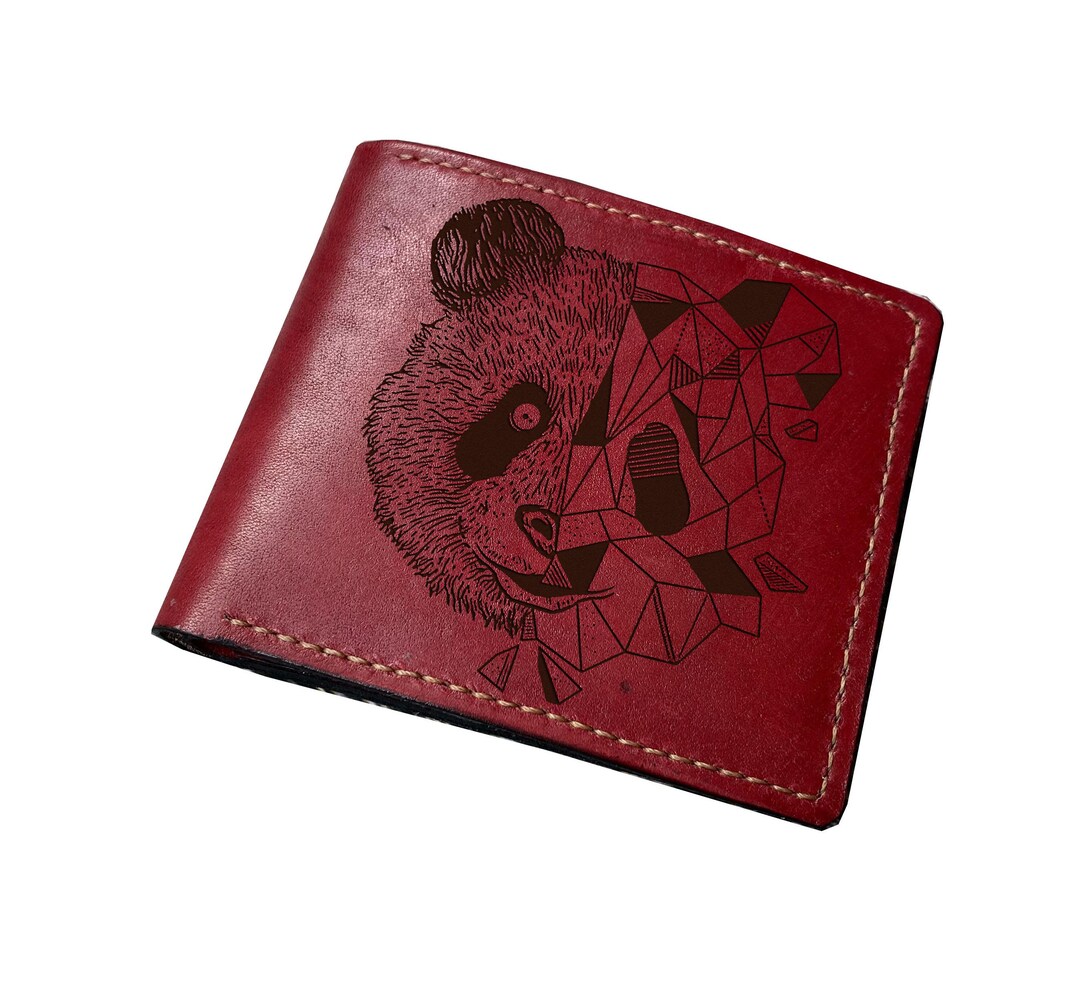 Handmade Leather Trifold Wallet: Geometric Panda Design - Etsy