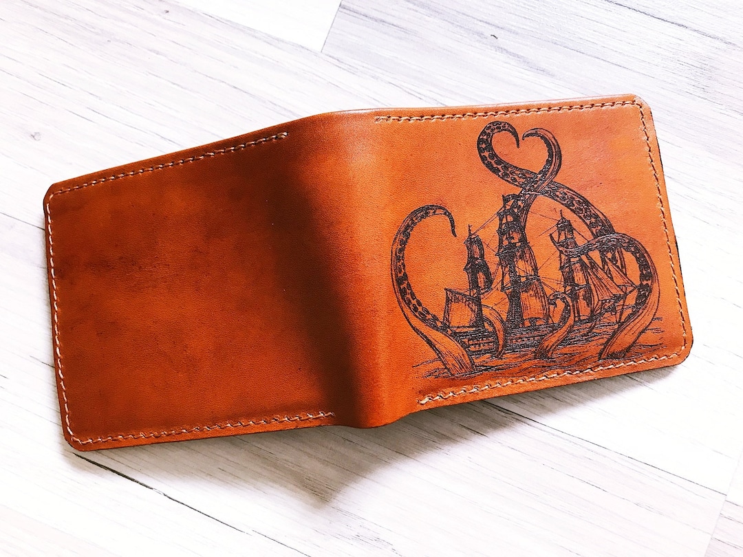Kraken Art Premium Genuine Leather Wallet, Christmas Handmade Wallet