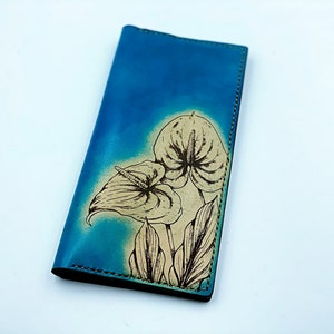 Cartera larga de cuero premium de arte de paleta de pintor/regalo del día de la madre/embrague de flores hecho a mano para ella/cartera de mujer/monedero para ella/cartera unisex