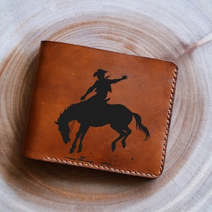 Portefeuille pour homme en cuir de vachette cowboy/portefeuille haut de gamme fait main/portefeuille en cuir personnalisé sur le thème de Lucky Luke/portefeuille country garçon/nouveau portefeuille de Noël