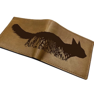Cartera de cuero genuino premium con diseño de sombra de gato, cartera de cuero genuino con diseño de gato salvaje, cartera de cuero de gato personalizada, cartera de cuero triple navideña