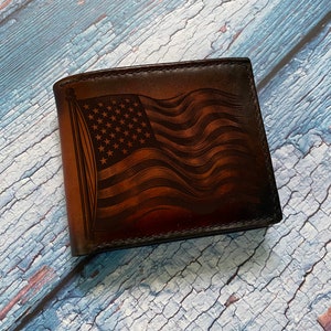 Cartera premium con bandera estadounidense/cartera para hombre del ejército de EE. UU./cartera hecha a mano de estilo militar/regalo único para el Día de los Veteranos/cartera navideña para padre patriota