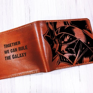 Cartera de cuero genuino personalizada de Darth Vader Star Wars para hombre, billetera premium de Jedi Force, regalo de Navidad de The Dark Side, billetera de Star Wars, regalo de Navidad