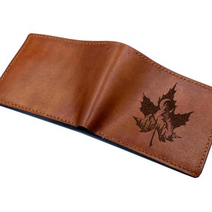 Portefeuille en cuir véritable de feuille d'érable de nuit, grand portefeuille en cuir de paysage de ciel nocturne, cadeau de portefeuille en cuir de nature fait main, nouveau portefeuille de Noël