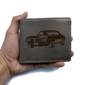 Cartera de cuero hecha a mano con el clásico coche Pontiac Firebird 400 de 1968/Cartera de cuero de primera calidad para hombre, regalo de Navidad para él