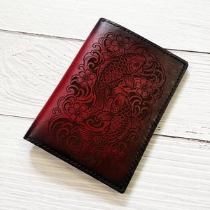 Handmade Leather Passport Holder: Koi Pisces Horoscope, Custom Travel Wallet