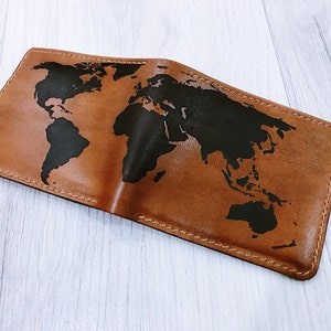 Wereldkaart lederen portemonnee voor reiziger/handgemaakte leren portemonnee voor reiziger echtgenoot/kerst nieuwe portemonnee/lederen reisaccessoires