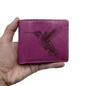 Carteira masculina de couro premium com design de pássaro pica-pau, carteira masculina de couro genuíno personalizada feita à mão, esboço de pássaro, presente de carteira nova para o dia dos pais