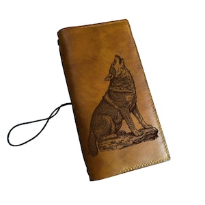 Ricarica di diario di viaggio in pelle premium Wolf, diario sulla fauna selvatica con diario di carta ricaricato, diario in pelle con animali unico per la festa del papà