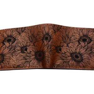 Portefeuille en cuir de qualité supérieure tournesol 3D, cadeau de remise de diplôme en cuir véritable, portefeuille en cuir personnalisé floral, portefeuille en cuir fait main de Noël