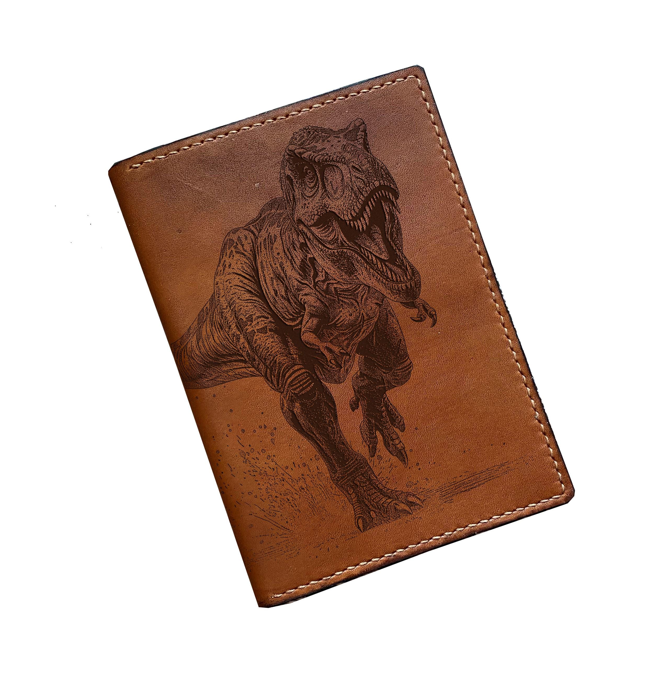 Handmade T-Rex Leather Passport Wallet: Jurassic Park Travel Gift