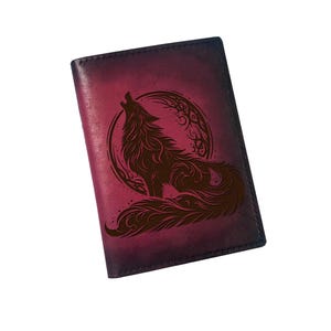 Einzigartige Wolf Art Echtleder Brieftasche, Premium nachhaltige Leder Brieftasche, Handgefertigte Sonnenfinsternis Nacht Geschenk, benutzerdefinierte Männer Brieftasche für Weihnachtstag
