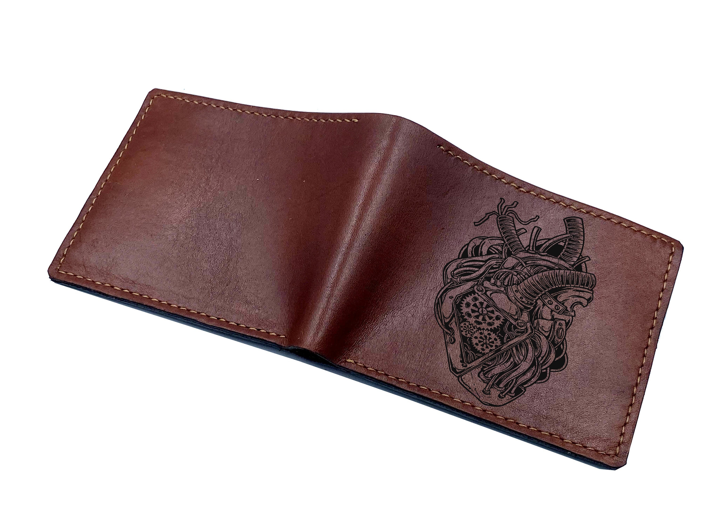 Heart Machine Leather Wallet, Personalized Handmade Engraved