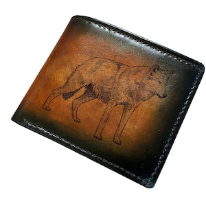 Portefeuille homme en cuir véritable loup sauvage, portefeuille en cuir à trois volets premium, portefeuille animal sauvage fait main premium, idée cadeau unisexe portefeuille de Noël