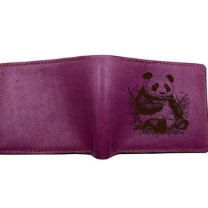 Cartera de piel auténtica con forma de panda gigante, cartera triple unisex con forma de panda, idea de regalo única y adorable, regalo personalizado hecho a mano, cartera navideña