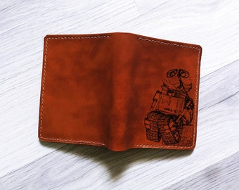Handmade Leather Wallet: Wall-E Robot, Unisex Cartoon Gift