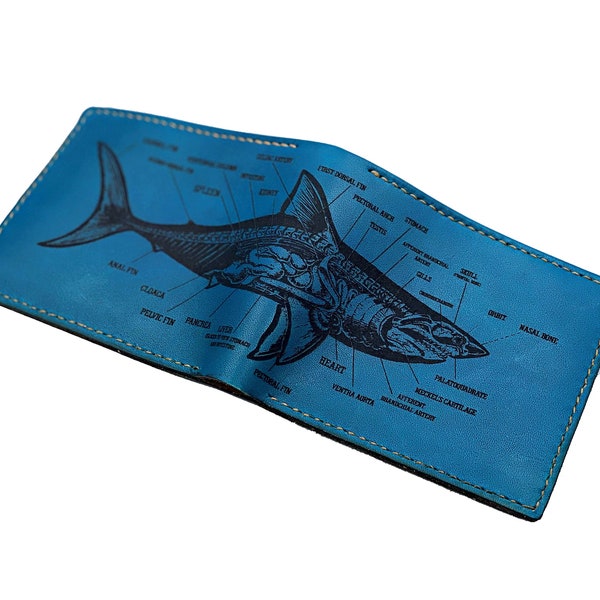Haifisch Anatomie Leder handgemachte Brieftasche, Sea Predator Design Brieftasche, Marine Brieftasche, Personalisierte Ozean Thema Weihnachten neue Brieftasche Geschenkidee