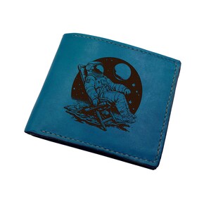 Cartera de cuero premium para hombre con astronauta único, cartera de cuero de vaca genuino con el hombre en Marte, nueva cartera personalizada con temática de la NASA como regalo de Navidad