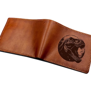 3D T-Rex Jurassic World Premium Brieftasche, T-Rex Kunstwerk handgefertigtes Ledergeschenk, dreifache Lederbrieftasche für ihn, Vatertags-Dinosaurier-Brieftasche