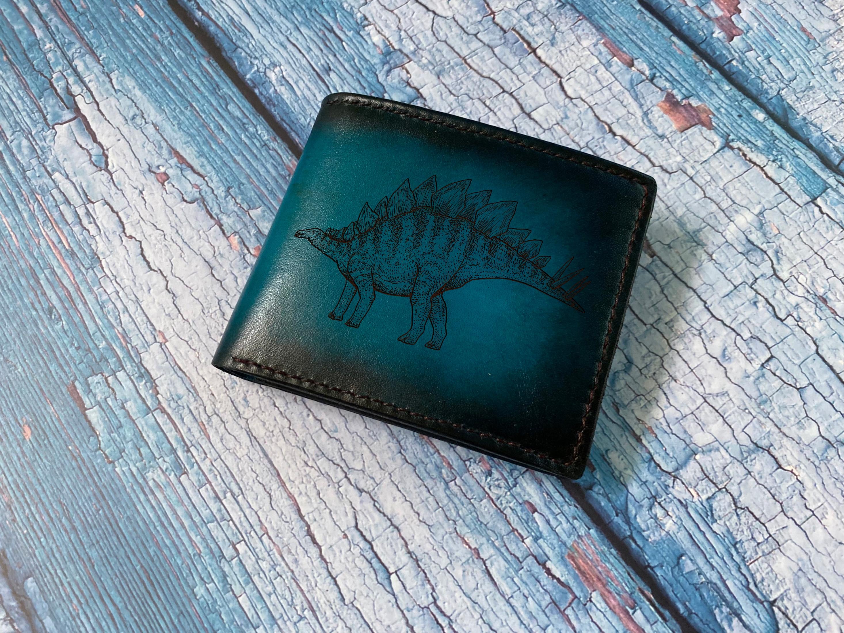 Discover Stegosaurus Leather Wallet - Dinosaur Fossil Engraved Bifold Trifold Men’s Leather Wallet