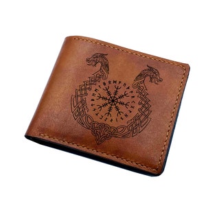 Portefeuille en cuir premium Helm of Awe/portefeuille pour hommes fait main runes nordiques/portefeuille en cuir personnalisé mythologie antique/nouvelle idée cadeau cadeau portefeuille pour Noël